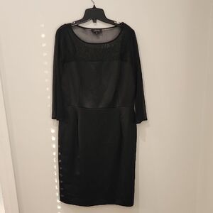 Tahari Silk And Sheer Elegant Black Long Sleeve Dress
